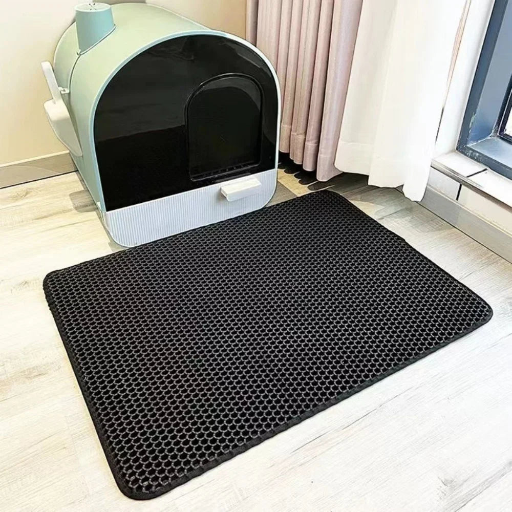 Estera de arena grande para gatos, impermeable, de doble capa, antideslizante, bandeja para caja de arena, lavable, duradera, estera de entrenamiento para el baño de mascotas