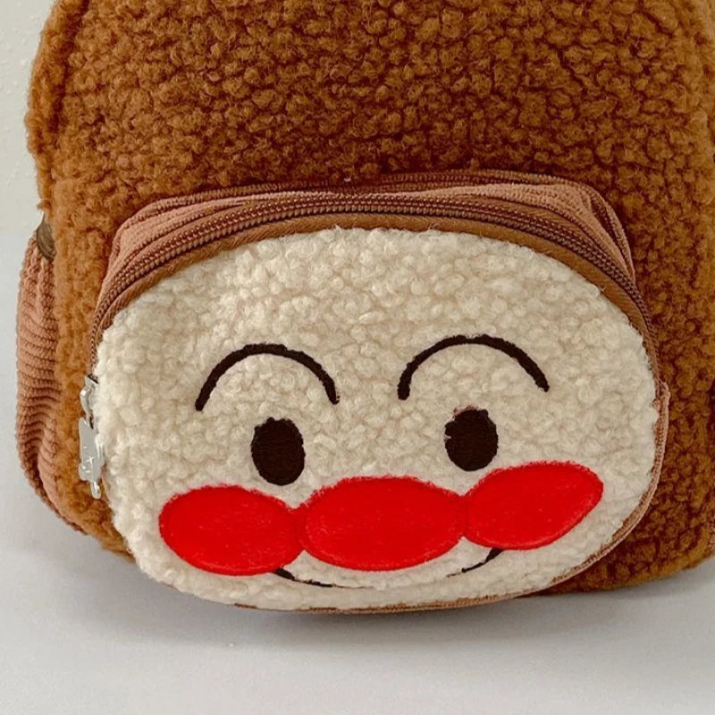 Mochila de gran capacidad de felpa Anpanman Baikinman de 24Cm, mochila de viaje para estudiantes con cremallera de metal y modelo de dibujos animados, correa ajustable para el hombro