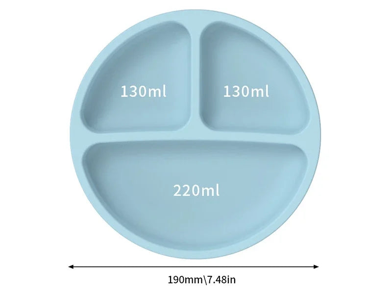 Juego de platos de silicona de grado alimenticio para niños, tazón de alimentación de bebé, plato de succión, taza de paja, cuchara de madera, tenedor, vajilla para niños, platos para niños pequeños