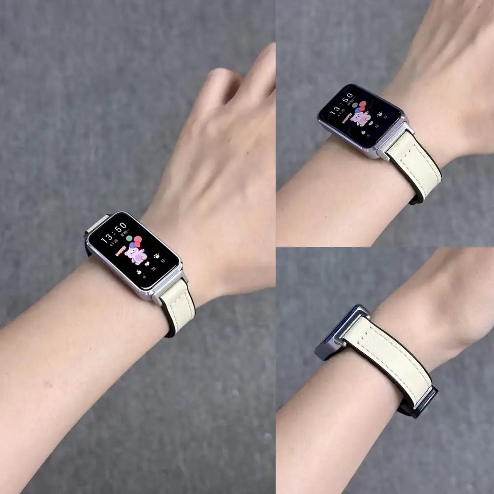 Correa de cuero magnética para Huawei Band 10, 9, 8, NFC, repuesto deportivo suave, Correa transpirable, pulsera, accesorios