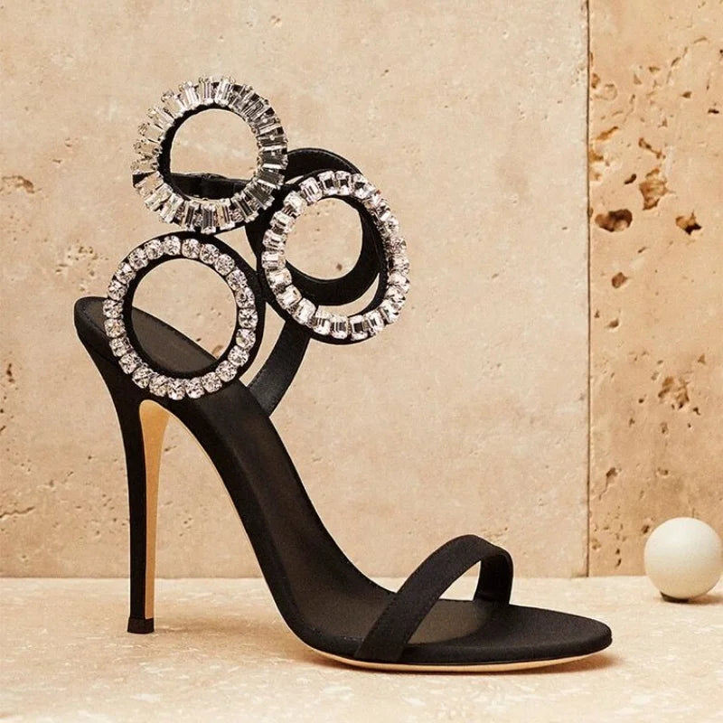 Sandalias Romanas de Verano 2026 con Tacón de Aguja y Pedrería, Diseño Exclusivo para Mujer, con Hebilla de Una Línea y Punta Abierta