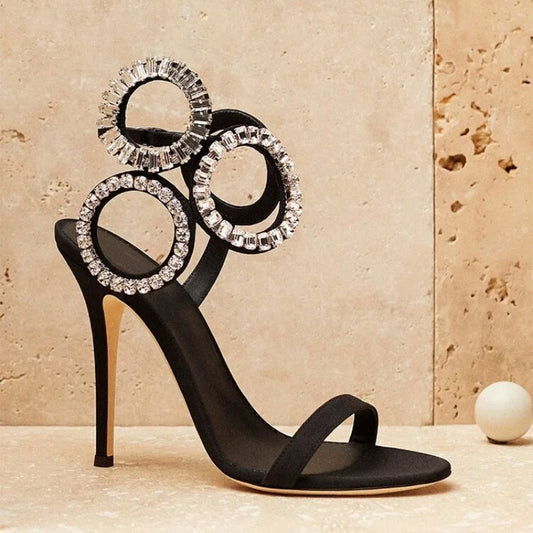 Sandalias Romanas de Verano 2026 con Tacón de Aguja y Pedrería, Diseño Exclusivo para Mujer, con Hebilla de Una Línea y Punta Abierta