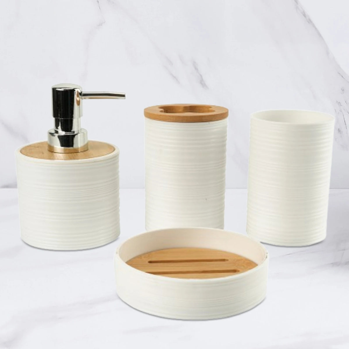 Suministros de baño de bambú para lavado de baño, estante de almacenamiento para el baño, juego de soporte para cepillos de dientes, taza para enjuague bucal, tocador, 4 Uds.