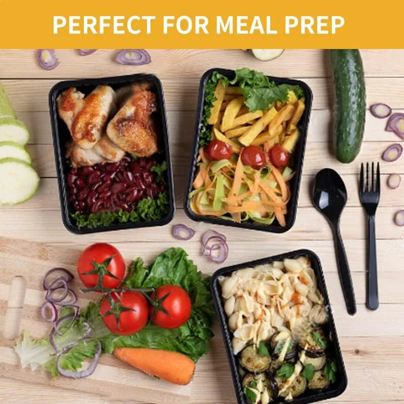 Paquete de 15 contenedores de preparación de comidas, contenedores de almacenamiento de alimentos seguros para microondas con tapas, fiambrera Bento de plástico apilable desechable