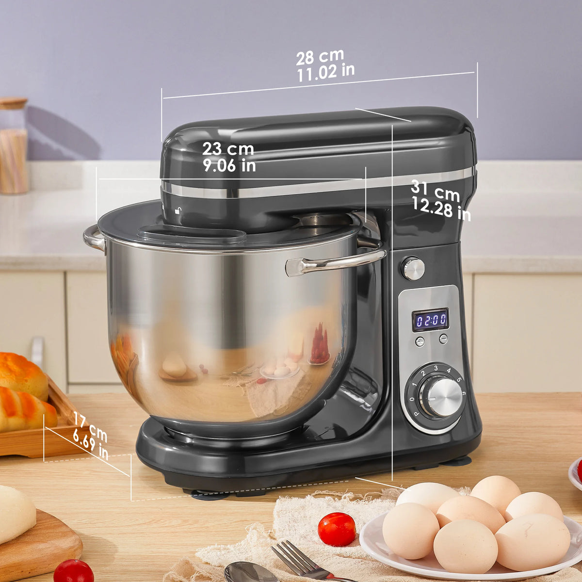 BioloMix Batidora de pie para alimentos de cocina, licuadora, motor silencioso, batidor de huevos y crema, amasadora de masa, 6 velocidades, 1200 W, 6 L, CC