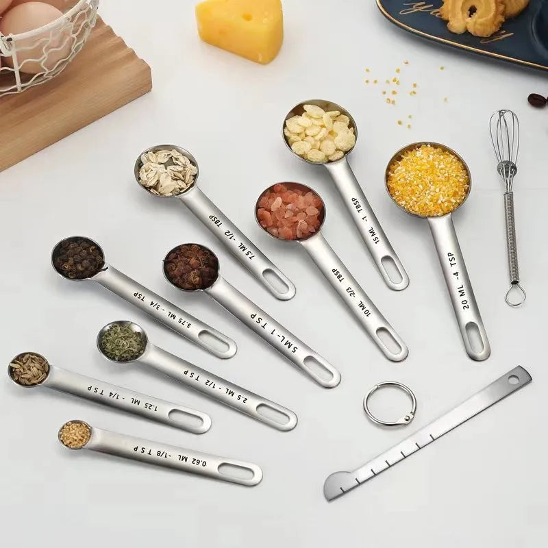 Cuchara medidora de acero inoxidable, juego de 4/6/7/8 Uds. Con regla de medición de escala, cuchara, juego de herramientas de medición para hornear café y cocina