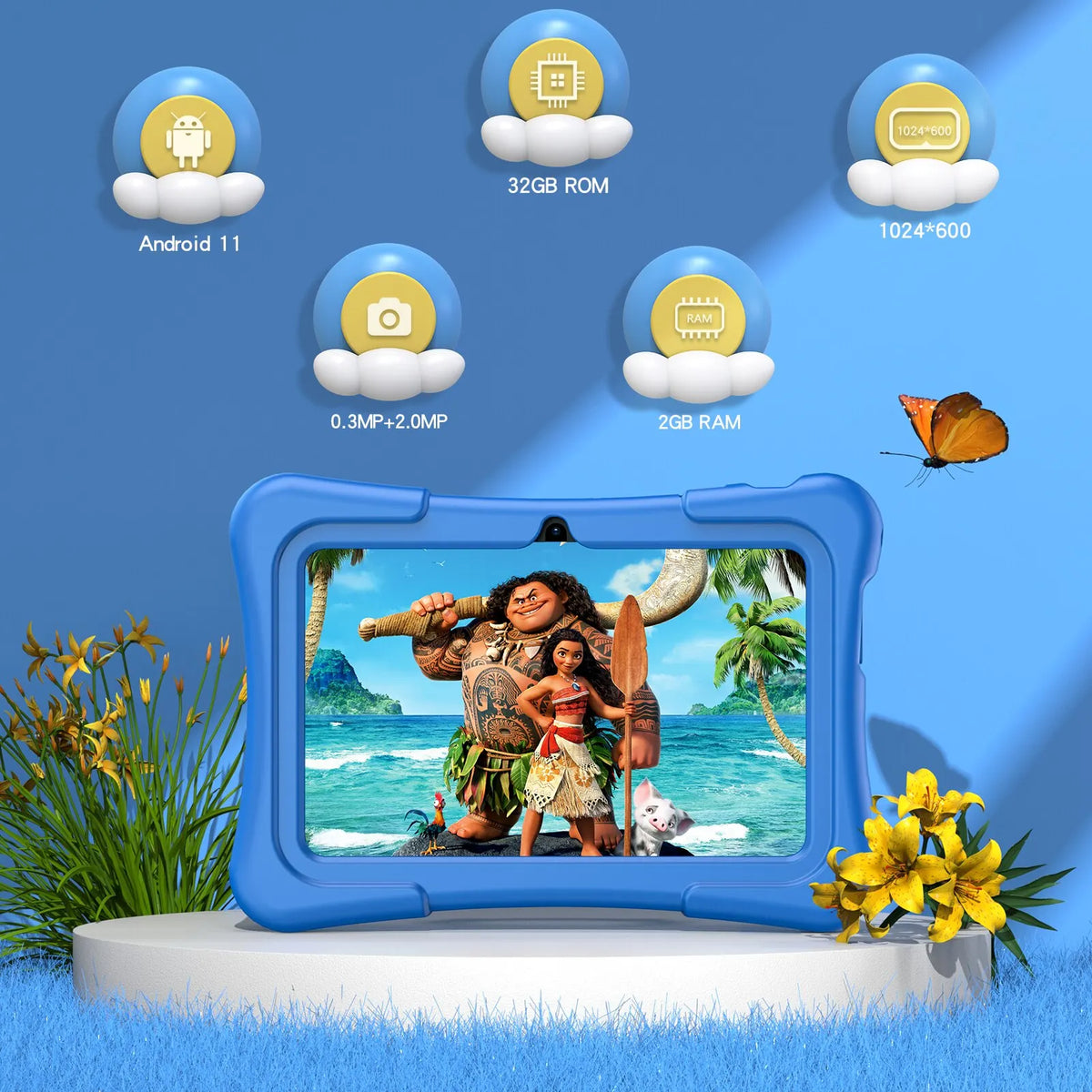 Tableta PRITOM para Niños de 7 Pulgadas, Android 13, 32 GB, WiFi, Bluetooth, Cámara Dual, Software Educativo Instalado, con Funda Protectora
