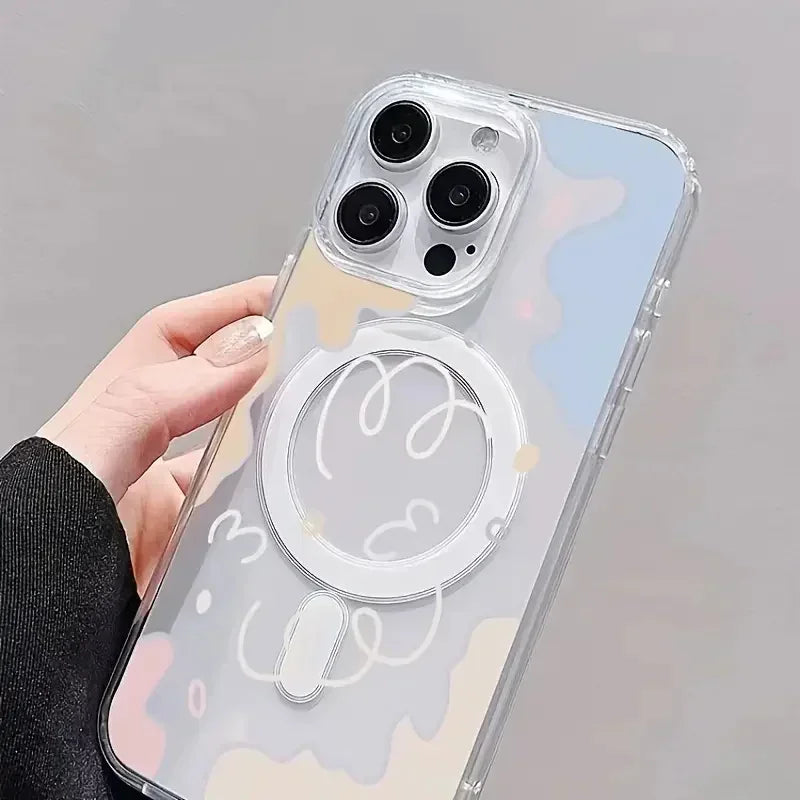 Funda de teléfono con carga inalámbrica magnética, bloque de Color, nube, para IPhone 16, 15, 14, 13, 11, 12 PRO MAX X XS XR 7 8 Plus, funda transparente para niñas