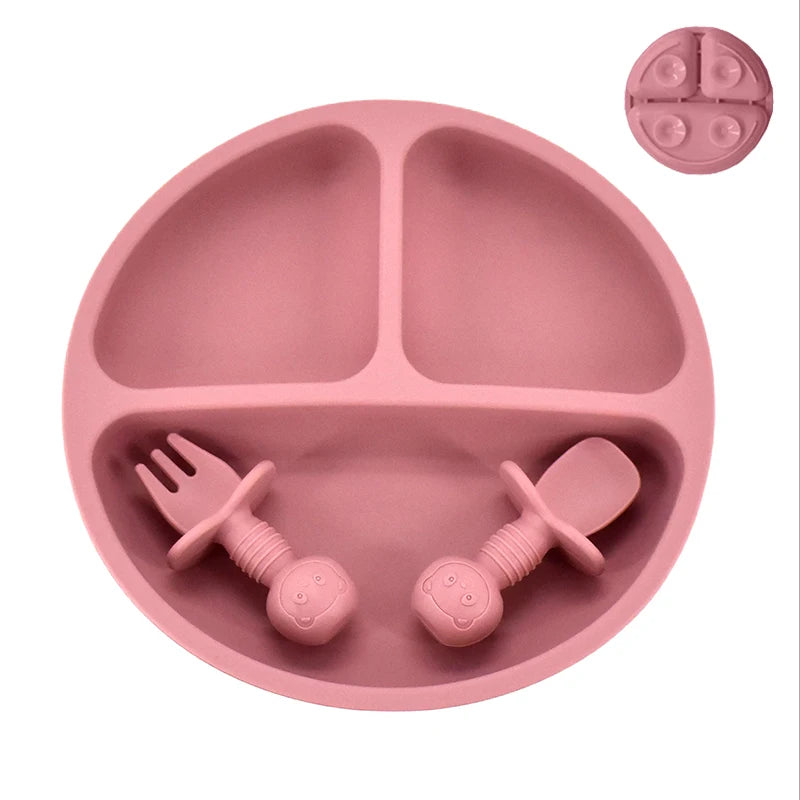 4 unids/set plato de comedor de silicona seguro para bebé, platos sólidos de dibujos animados para niños, juego de vajilla para bebé con cara sonriente, plato Retro para niños
