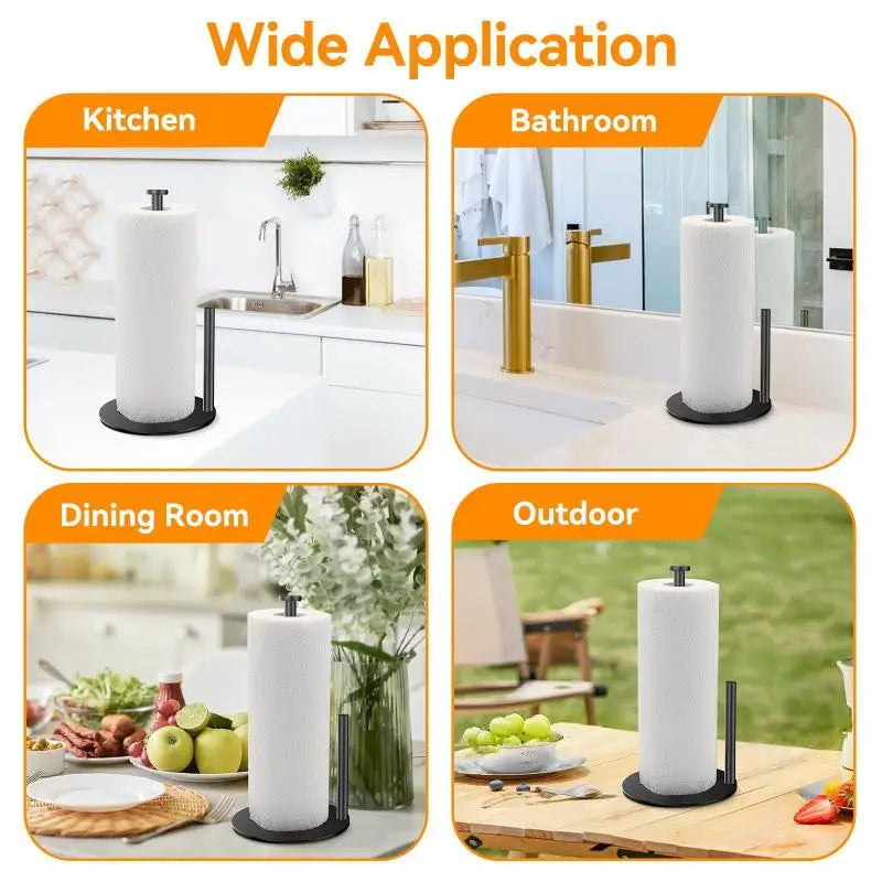 Portarrollos de cocina de acero inoxidable con base pesada - Organizador de encimera resistente, diseño que ahorra espacio para toallas de papel