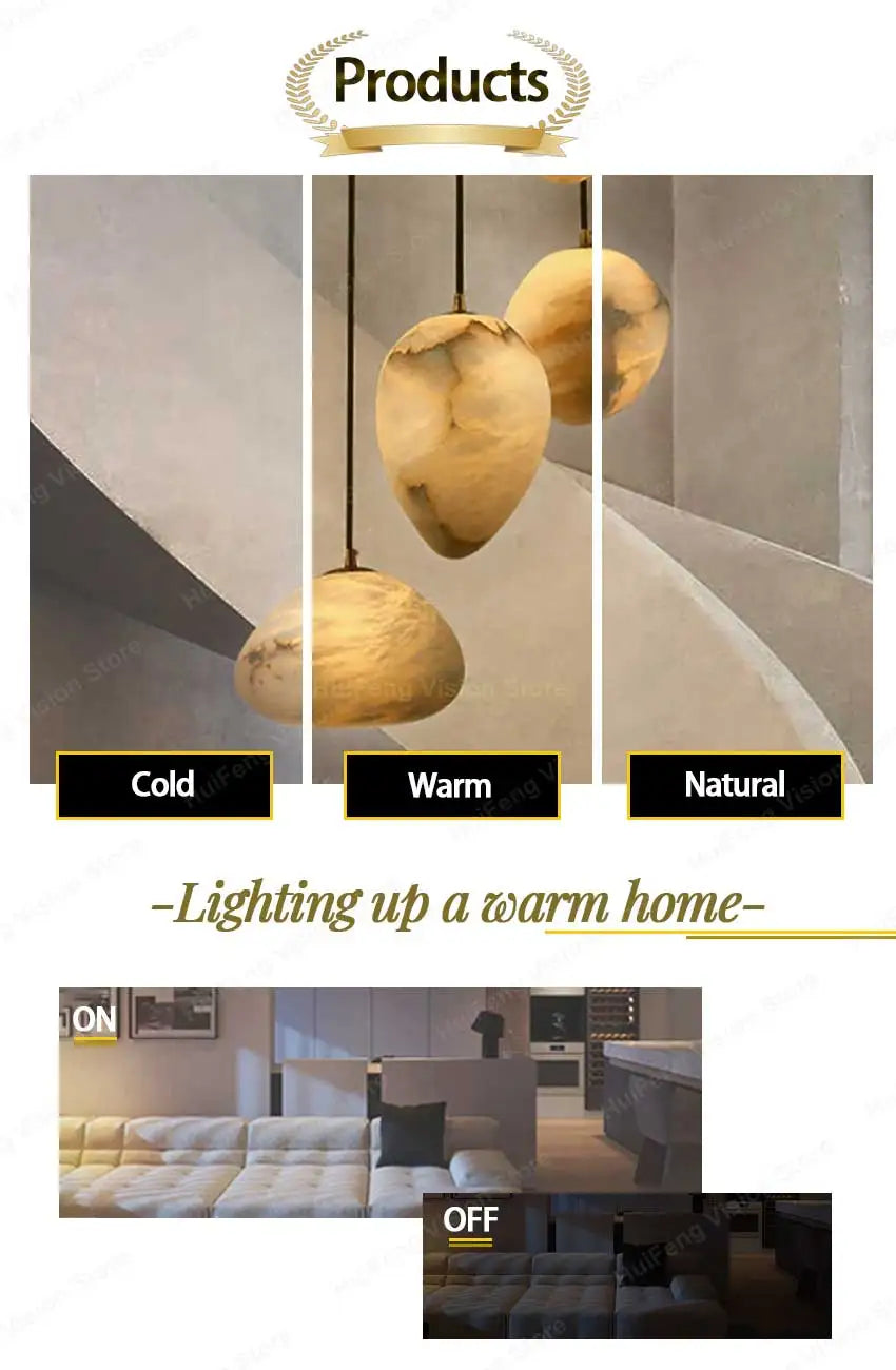Iluminación colgante de piedra de mármol de alabastro de diseño moderno de alta gama, lámpara de decoración de escalera de isla de cocina española, lámpara de techo LED