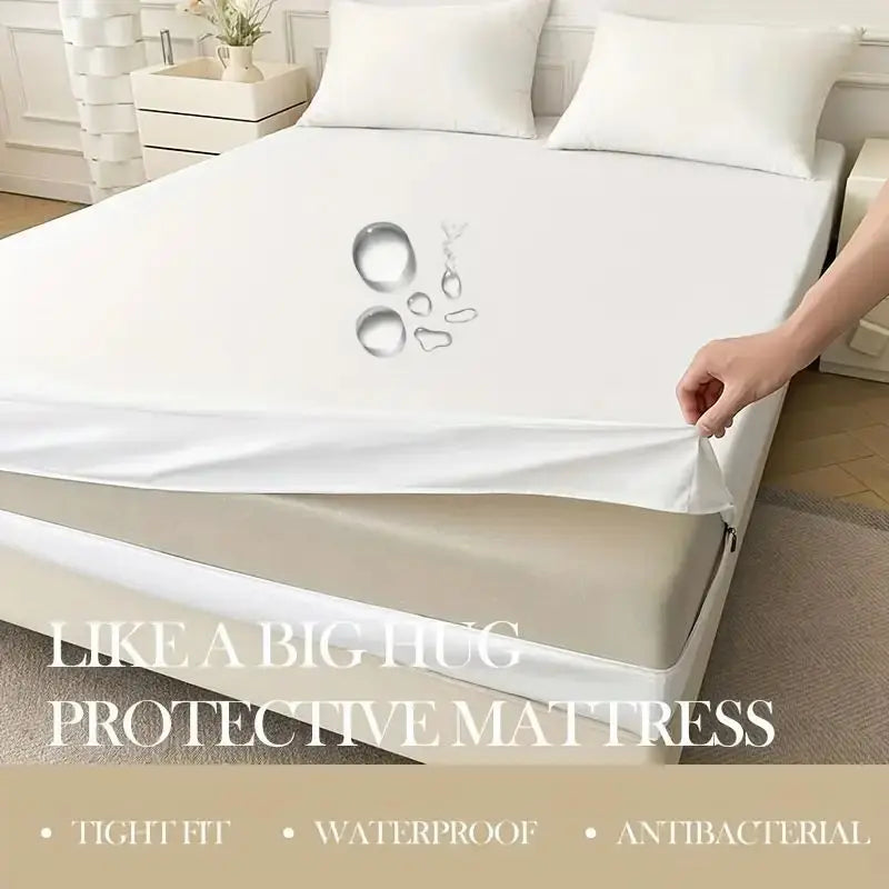 Funda de colchón impermeable totalmente cerrada de 6 lados con cremallera (sin funda de almohada), Protector de colchón a prueba de polvo, Color sólido, 1 ud.