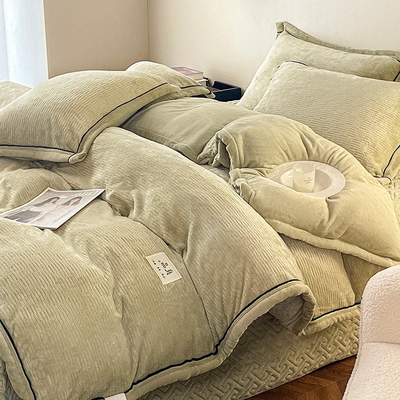 Juego de funda nórdica de terciopelo de leche, edredón sólido de felpa suave y cálido, mantas gruesas, ropa de cama para el hogar, invierno, 150x200cm, 3 uds.
