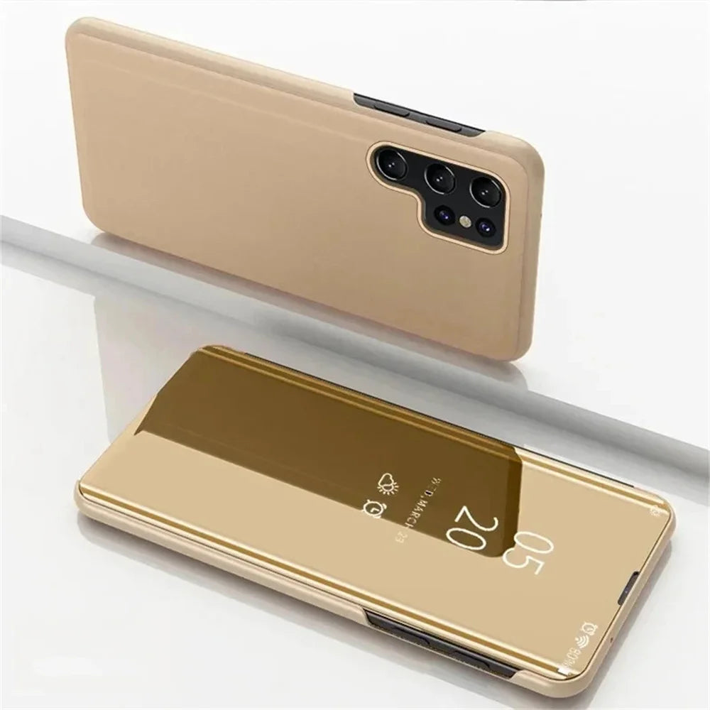 Funda para Samsung S24 S25 S23 S22 S21 S20 Ultra Funda de teléfono con tapa de espejo en Galaxy S24 S23 S22 S20 FE Note 20 10 Plus Funda con soporte