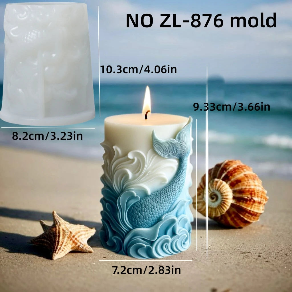 DIY estilo océano vela cilíndrica en relieve molde de silicona estrella de mar concha molde de resina cilíndrica ondas vieira moldes de yeso coral