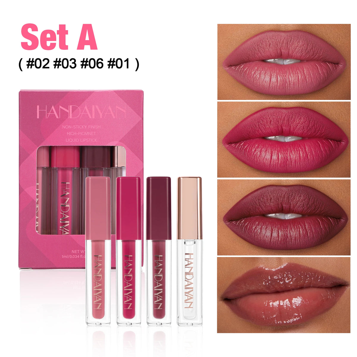 Juego de 4 Uds de brillo de labios de terciopelo, Kit de lápiz labial líquido, Color fácil, tinte de labios resistente al agua de larga duración, aceite, maquillaje antiadherente, juego de esmalte de labios