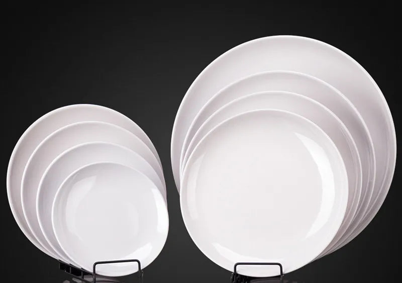 Platos redondos de melamina para Hotel, juegos de cena de 8-14 pulgadas, platos blancos de porcelana de imitación, bandeja para servir, vajilla hermosa, comida occidental