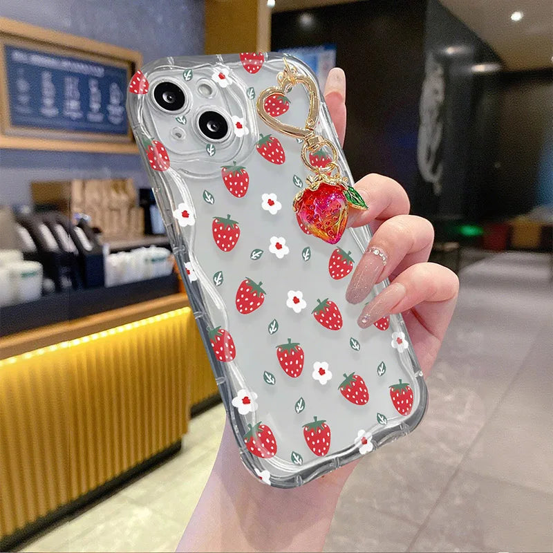Funda con colgante de flor de fresa para Realme 15 13 14 Pro Plus 12 12X C71 C67 8i 8 C15 C12 C25 C25S C11 11 5G 7 6 5 Pro