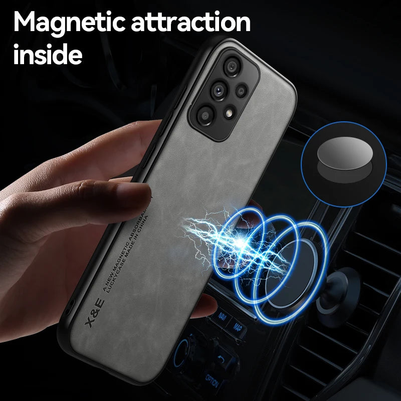 Funda de teléfono de cuero esmerilado magnético con placa de hierro oculta para Xiaomi 17 Pro Max 15T 15 14 14T 13 13T 12 12T 11 11T Pro