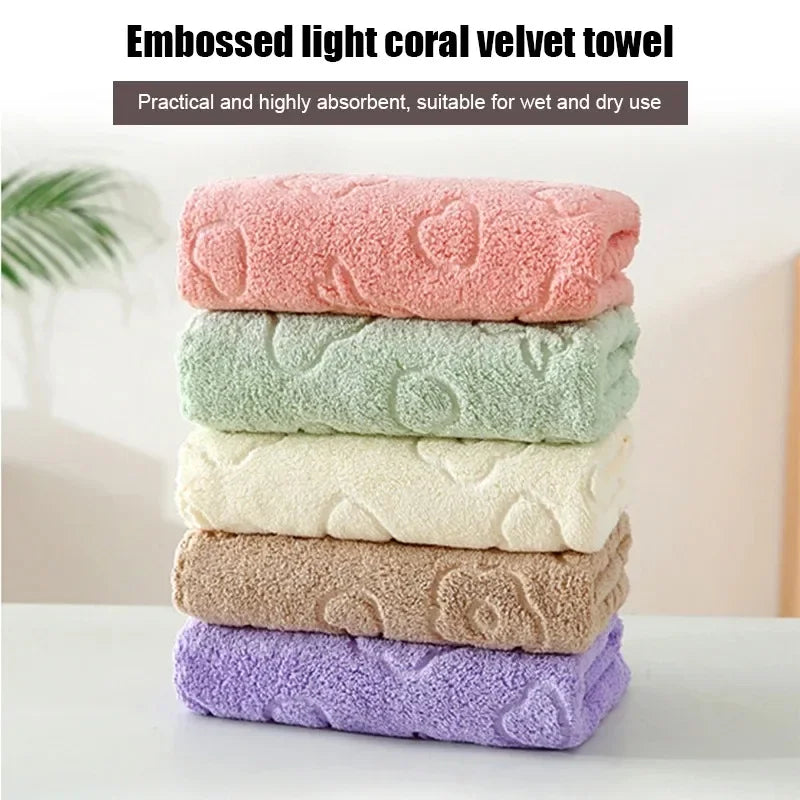 Juego de 5 Toallas de Baño de Felpa de Coral Suave y Absorbente de Secado Rápido, Diseño Divertido y Bonito, Toallas Faciales para el Hogar