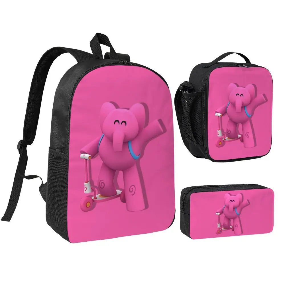 Mochila azul de dibujos animados de Pocoyo para niños, mochila escolar, bolsos de hombro para ordenador, bolsa de almuerzo aislada de 3 piezas, estuche para lápices