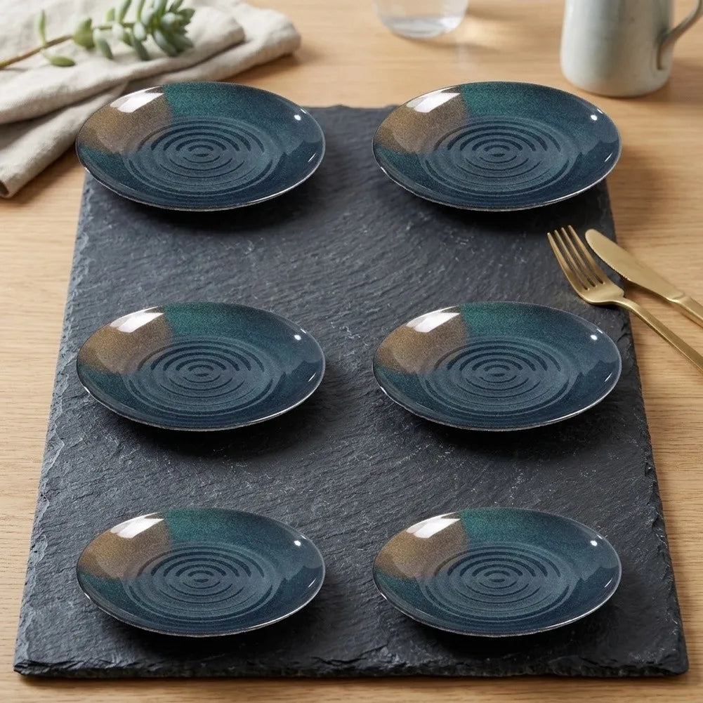 Juego de 6 Platos de Melamina Negros, Platos Planos con Ondas Concéntricas para Servir Platos Fríos, Filetes, para Restaurante, Hogar, Vajilla