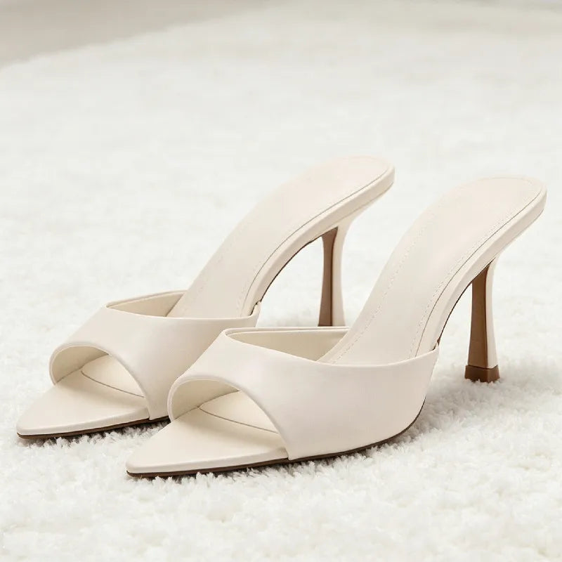 Sandalias de Tacón de Cuero Suave de Diseñador para Mujer, Sandalias Elegantes y Cómodas con Punta Puntiaguda y Tacón Delgado para Verano