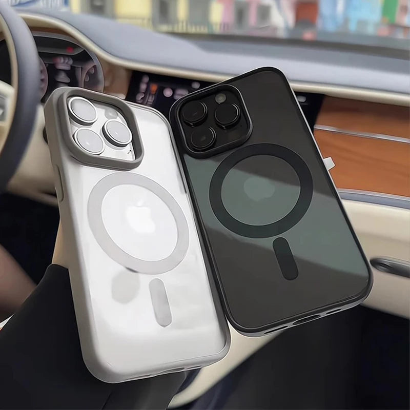 Funda de teléfono con carga magnética de titanio Natural mate para iPhone 16 15 14 13 12 11 Pro Max Plus Mini magsafe cubierta dura a prueba de golpes