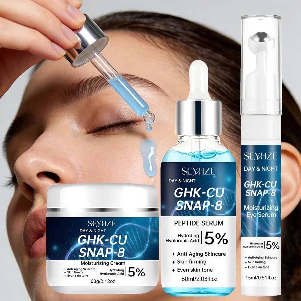 Kit de cuidado facial SEYHZE de 3 piezas con esencia para ojos, crema hidratante y sérum - Reafirmante, unifica el tono de la piel, hidratación profunda