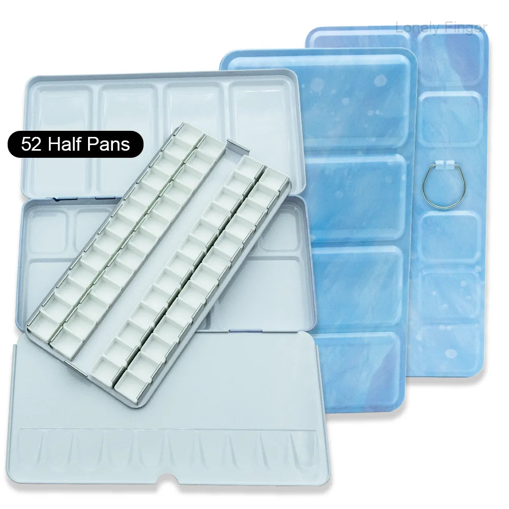Caja de paleta de estaño de acuarela de Metal vacía con 14/26/52 Uds. Medias sartenes de acuarela vacías desmontables para paleta de acuarelas de viaje DIY