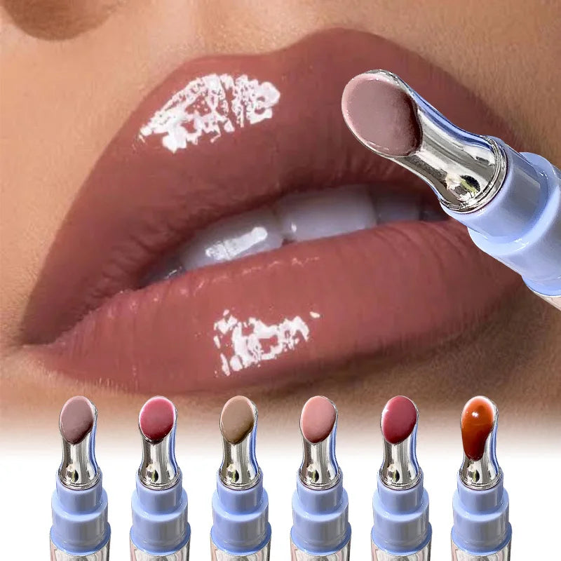 Brillo Labial con Esencia Acuosa de Espejo, Larga Duración, No Pegajoso, Voluminizador, Brillo Labial Líquido, Esmalte Labial en Gel, Maquillaje Hidratante, Tinte Labial