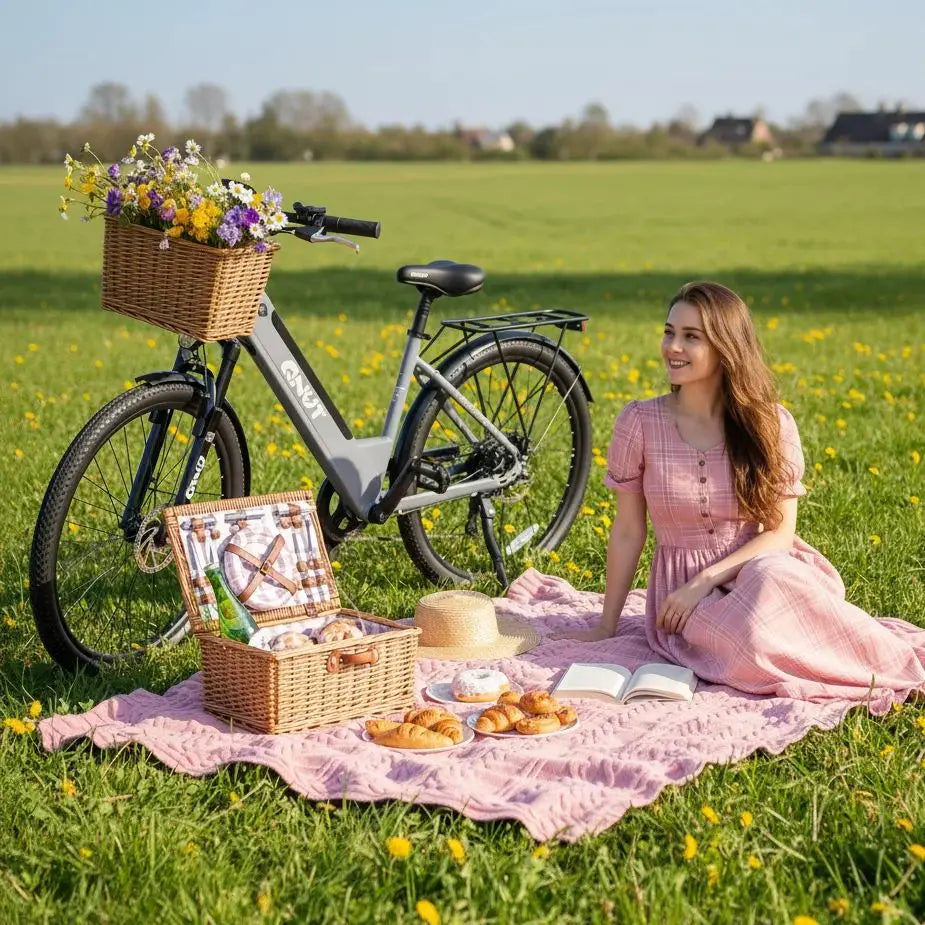 Bicicleta eléctrica para adultos, bicicleta de compras de 26", 7 velocidades, diseñada para viajeros, estudiantes y parejas, disfruta de paseos de ocio