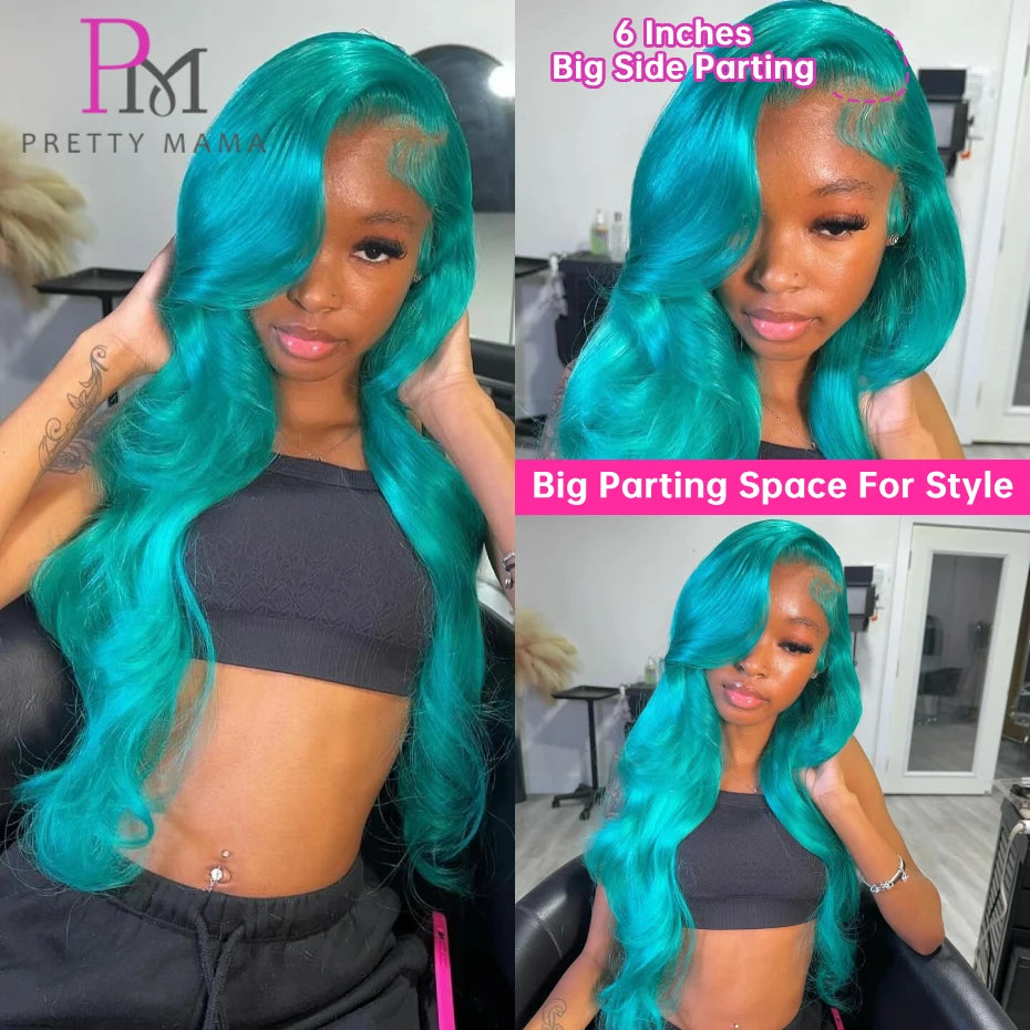 Peluca con malla Frontal azul cian 13x6, cuerpo ondulado, peluca con malla Frontal verde claro, cabello humano prearrancado Rubio 613, pelucas frontales de encaje para mujer