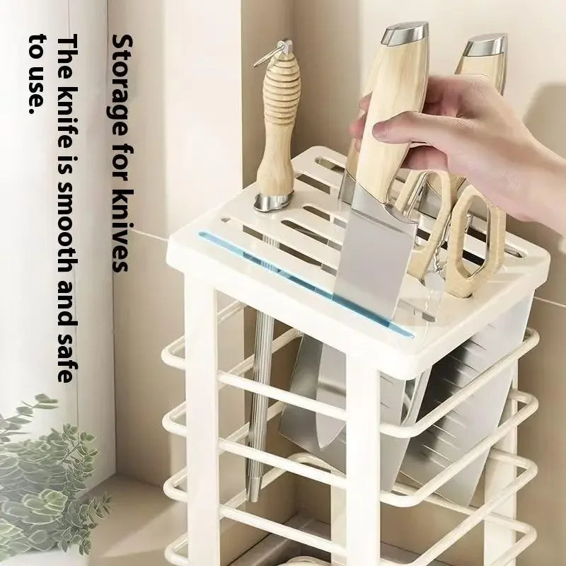 Computador de encimera de cocina: estante para platos multifunción, soporte para cuchillos y almacenamiento de herramientas con bandeja de drenaje