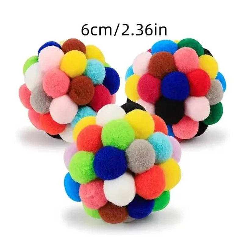 1/3 Piezas Juguetes Populares para Gatos, Pelota de Peluche con Campana Rebotadora y Pompones Coloridos, Suministros para Mascotas, Color Aleatorio, de Lana