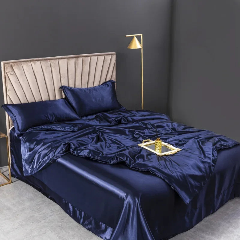 100% juegos de cama de seda pura, funda de edredón de alta gama, funda nórdica, sábanas, fundas de almohada, 4 Uds., juegos de ropa de cama de lujo Natural