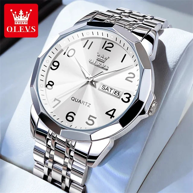 OLEVS 9970 reloj de lujo para parejas, reloj de pulsera con calendario resistente al agua de acero inoxidable para hombres y mujeres, reloj para amantes del espejo con rombos y esfera Digital