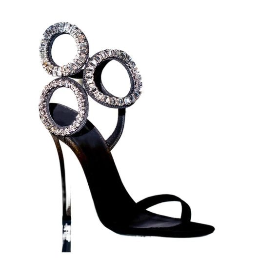Circle Heels 2024 Nuevo vestido Zapatos de boda con sandalias romanas de tacón abierto con diamantes de imitación