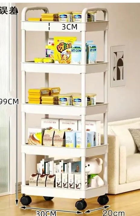 Estante de almacenamiento de carrito pequeño para baño, cocina casera, libro de aperitivos multicapa, móvil con ruedas, estante de almacenamiento de pie