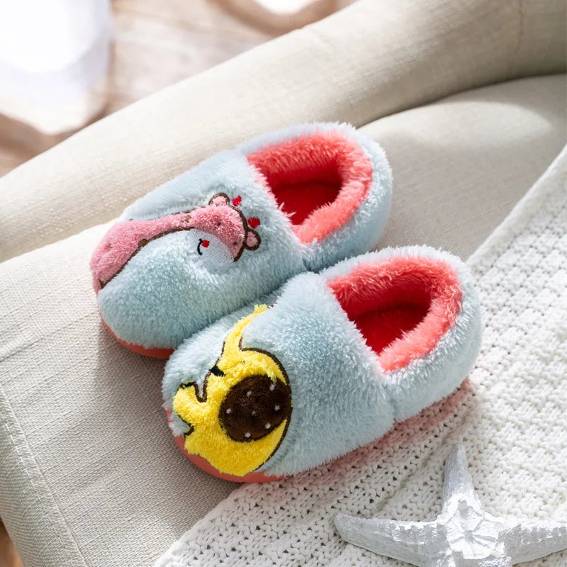 Zapatillas de algodón para bebé de 1 a 3 años, 2 hombres, Otoño/Invierno, antideslizantes para interiores, zapatos de algodón de felpa para niños, bolso con tacón para el hogar