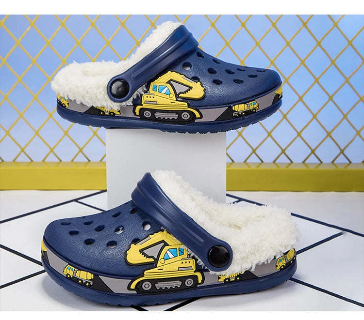 Sandalias de invierno para niños, zapatillas de piel para niños, zapatos para niñas, zuecos antideslizantes, sandalias bonitas de dibujos animados para niñas, zapatos para niños