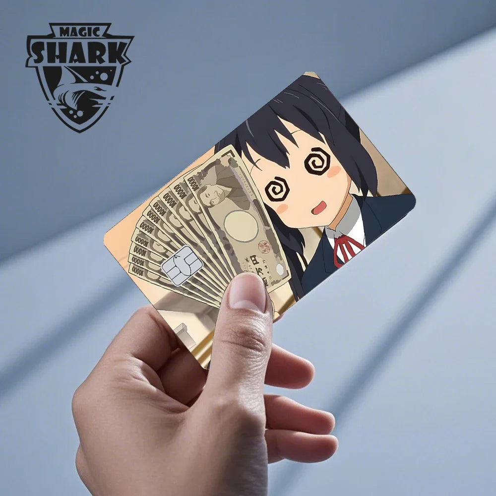 Tiburón mágico dinero dólar Bitcoin Anime yo-gi-oh calavera corazón cubierta pegatina película piel para tarjeta de crédito de débito lado frontal
