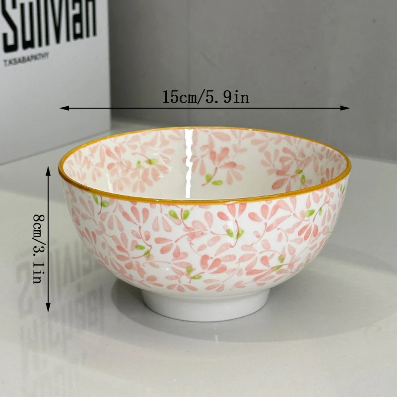 Cuenco de cerámica de gran capacidad de 6 pulgadas con patrón de flores para las cuatro estaciones, para fideos, sopa, ensalada, Pasta, apto para microondas/lavavajillas