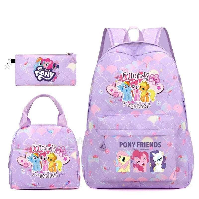 Juego de 3 mochilas My Little Pony para niños, mochila escolar para niñas, mochila escolar para adolescentes, mochila arcoíris para mujeres