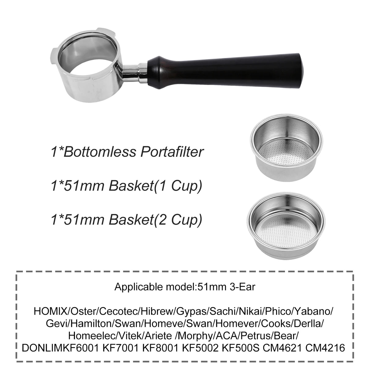 Portafiltro sin fondo para café, 51mm, para Homix H11 Oster Cecotec Hibrew, cesta de filtro de repuesto de 1 y 2 tazas, accesorio para máquina de café expreso
