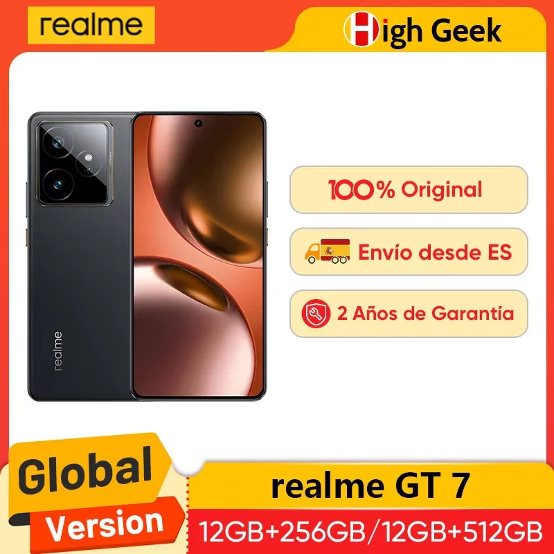 Versión para la UE del smartphone realme GT 7 5G con IA, procesador MTK Dimensity 9400e, pantalla Pro-Esports de 6000 nits, batería de 7000 mAh y carga ultrarrápida de 120 W