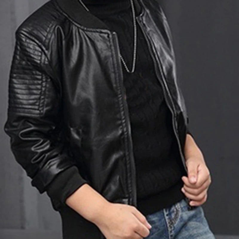 Abrigos para niños, moda de otoño e invierno, chaqueta de cuero PU de algodón cálida de terciopelo para niños coreanos, chaqueta para niños de 3 a 8 años, prendas de vestir exteriores
