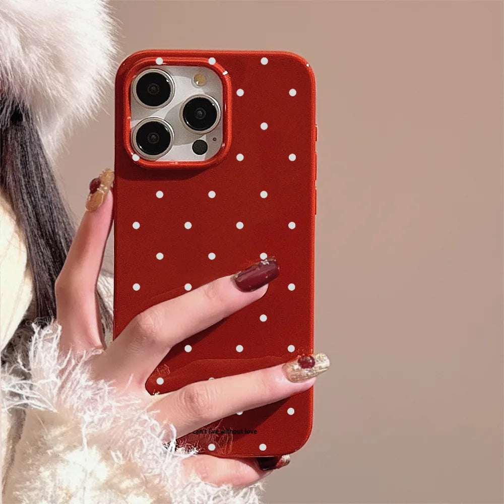 Moda clásica Retro blanco punto de onda vino rojo brillante funda protectora suave para iPhone 11 12 13 14 15 16 17 Pro Max Air