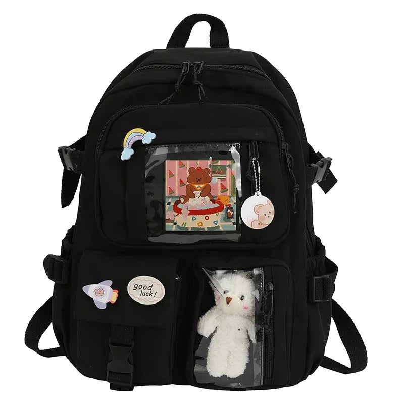 Mochila escolar de gran capacidad para niñas, bolso de mano para estudiantes, Kawaii, Patchwork
