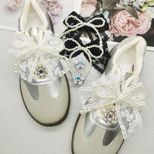 4 Uds. De colgantes de zapatos con pajarita de encaje de estilo barroco, cordones de flores, dijes, hebillas, decoraciones DIY, Clips para zapatos, accesorios